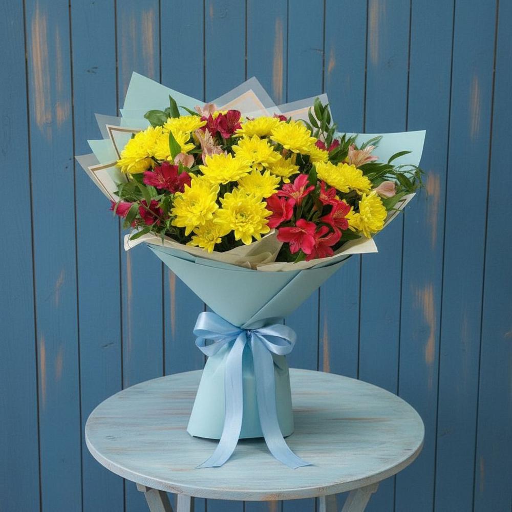 Букет цветов из: Альстромерии и Хризантемы в К.Либкнехте