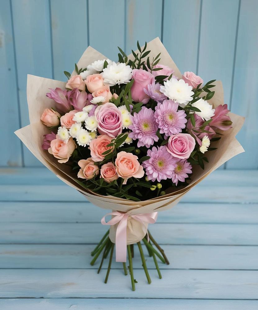 Букет цветов из: Хризантемы, Розы и Альстромерии в К.Либкнехте