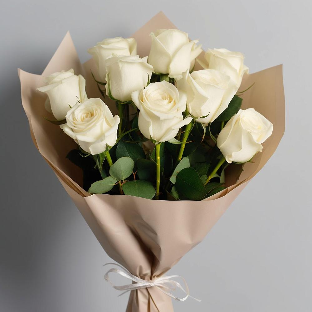 Букет 9 Белых роз Эдлесс Лав в К.Либкнехте