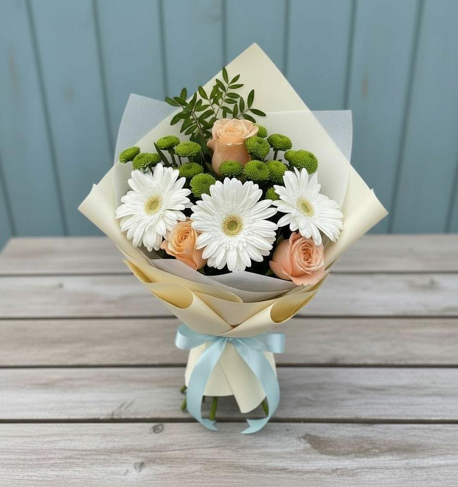 Букет цветов из: Герберы, Розы и Хризантемы в К.Либкнехте