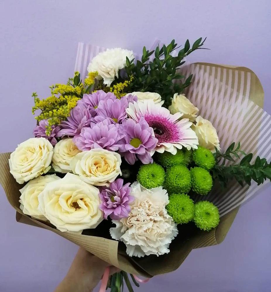 Букет цветов из: Хризантемы, Розы, Гвоздики и Герберы в К.Либкнехте