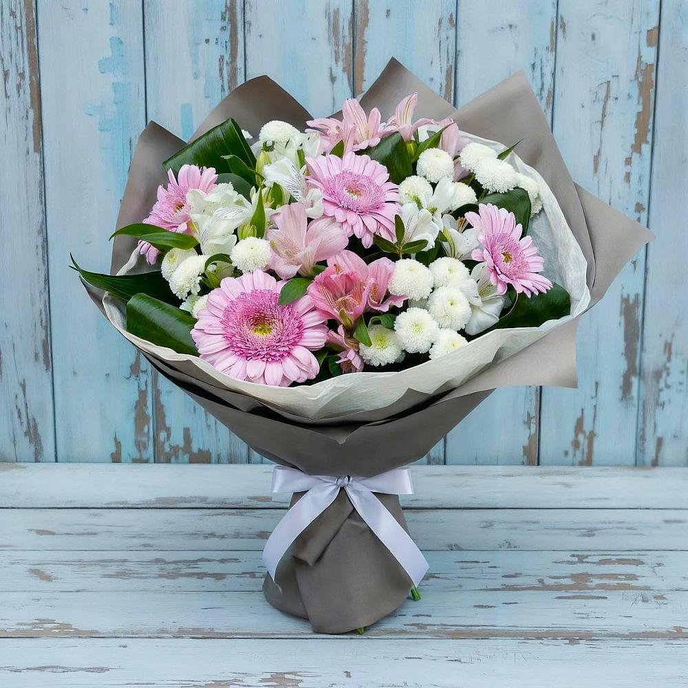 Букет цветов из: Герберы, Альстромерии и Хризантемы в К.Либкнехте